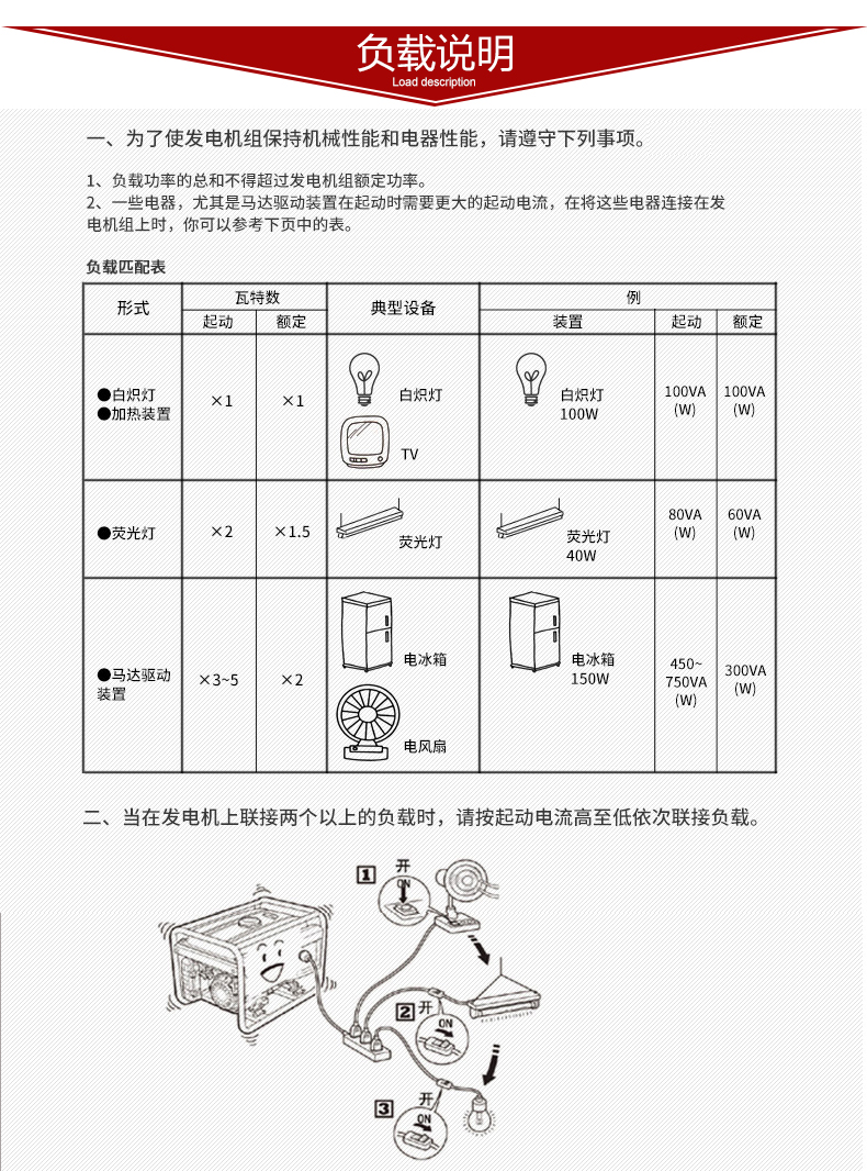 柴油3kw發電機負載說明